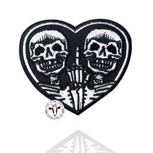 Heart Skull Iron On Patch Biker Embroidered Black Skeleton Small Iron-On New